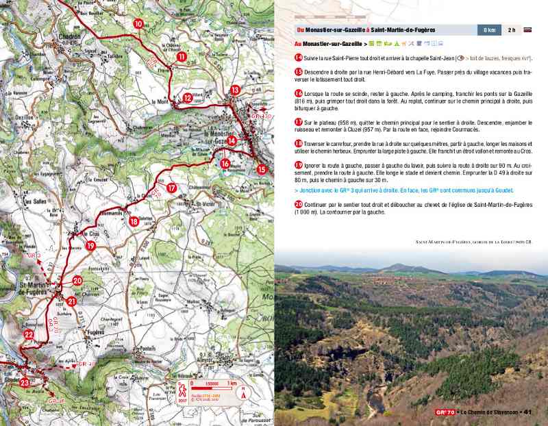 Carte détaillée du chemin de Stevenson et descriptif des étapes